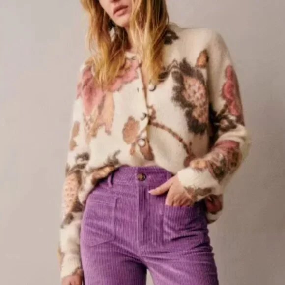 BEST Sezane Manea Cardigan XS/S/M Merveille Print Mohair Sweater Knit French - Picture 2 of 13